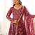 Wine printed muslin suit with pant & dupatta