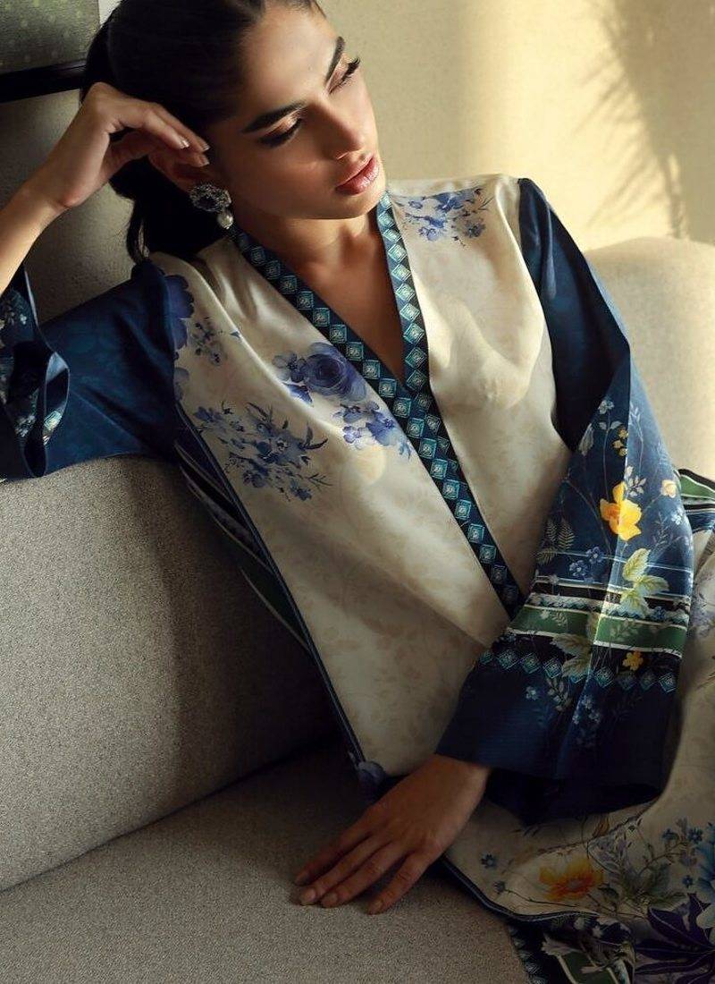 Blue floral print crepe  fancy co-ord set for women