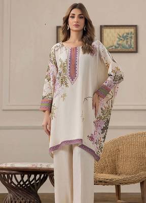 Ivory floral print crepe  fancy co-ord set for women 1