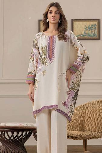 Ivory floral print crepe  fancy co-ord set for women