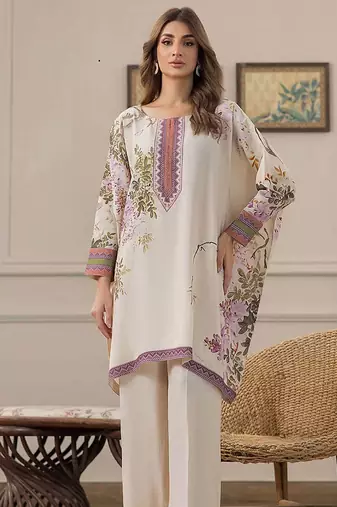 Ivory floral print crepe  fancy co-ord set for women