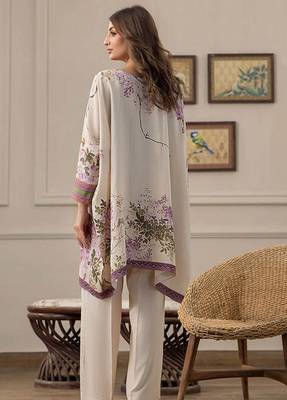 Ivory floral print crepe  fancy co-ord set for women 2
