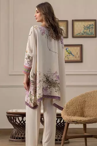 Ivory floral print crepe  fancy co-ord set for women