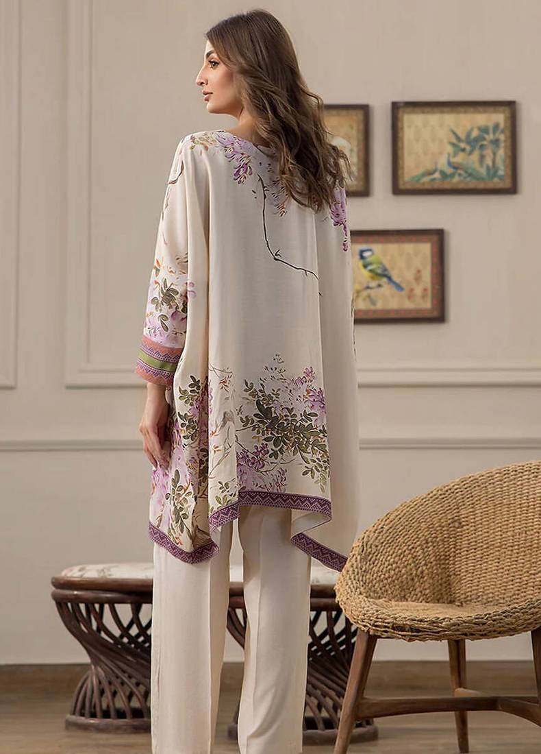Ivory floral print crepe  fancy co-ord set for women