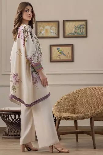 Ivory floral print crepe  fancy co-ord set for women