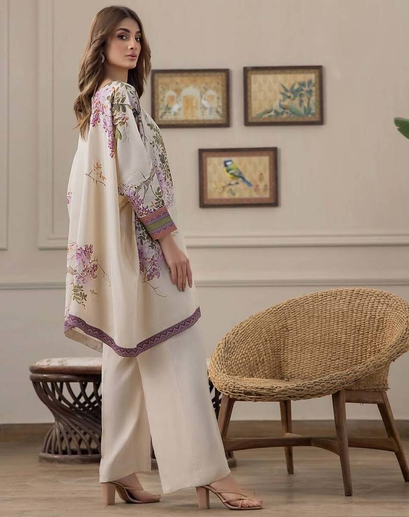 Ivory floral print crepe  fancy co-ord set for women