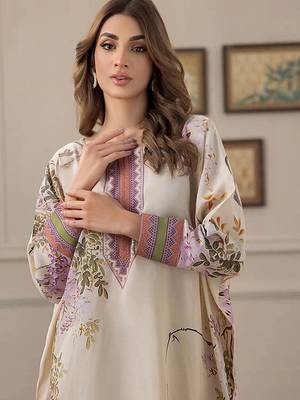 Ivory floral print crepe  fancy co-ord set for women 4