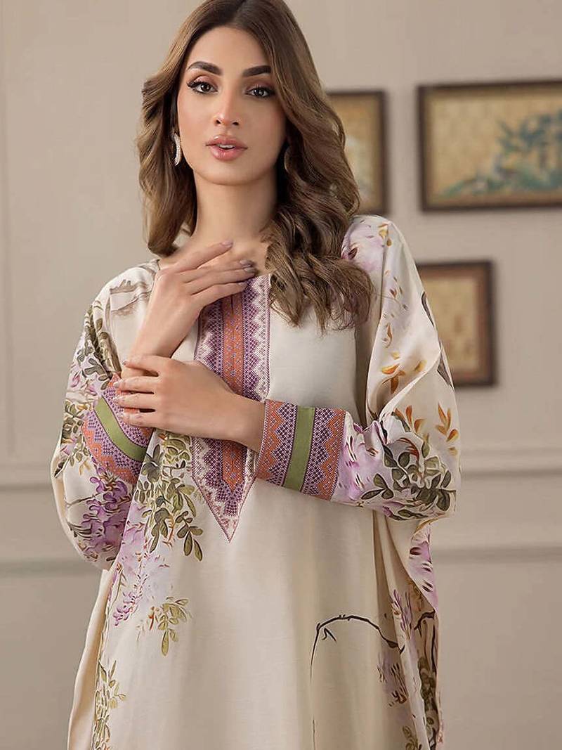 Ivory floral print crepe  fancy co-ord set for women