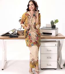 Yellow floral print linen  fancy co-ord set for women
