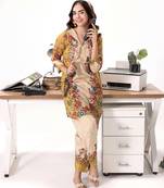 Yellow floral print linen  fancy co-ord set for women