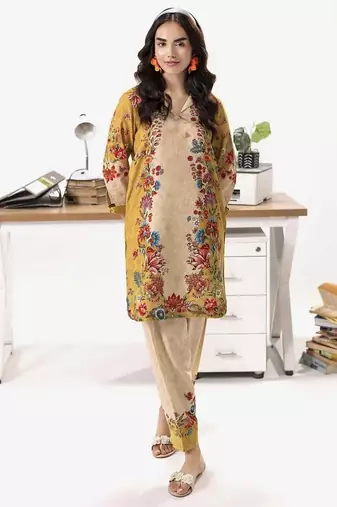 Yellow floral print linen  fancy co-ord set for women