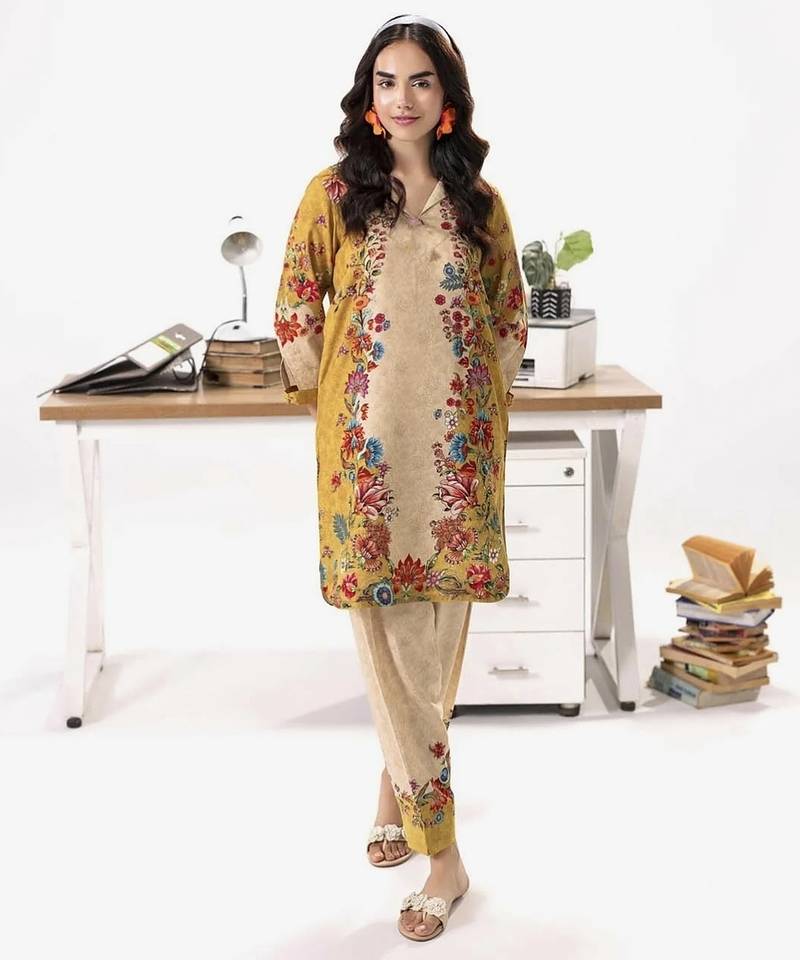 Yellow floral print linen  fancy co-ord set for women