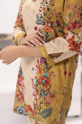 Yellow floral print linen  fancy co-ord set for women