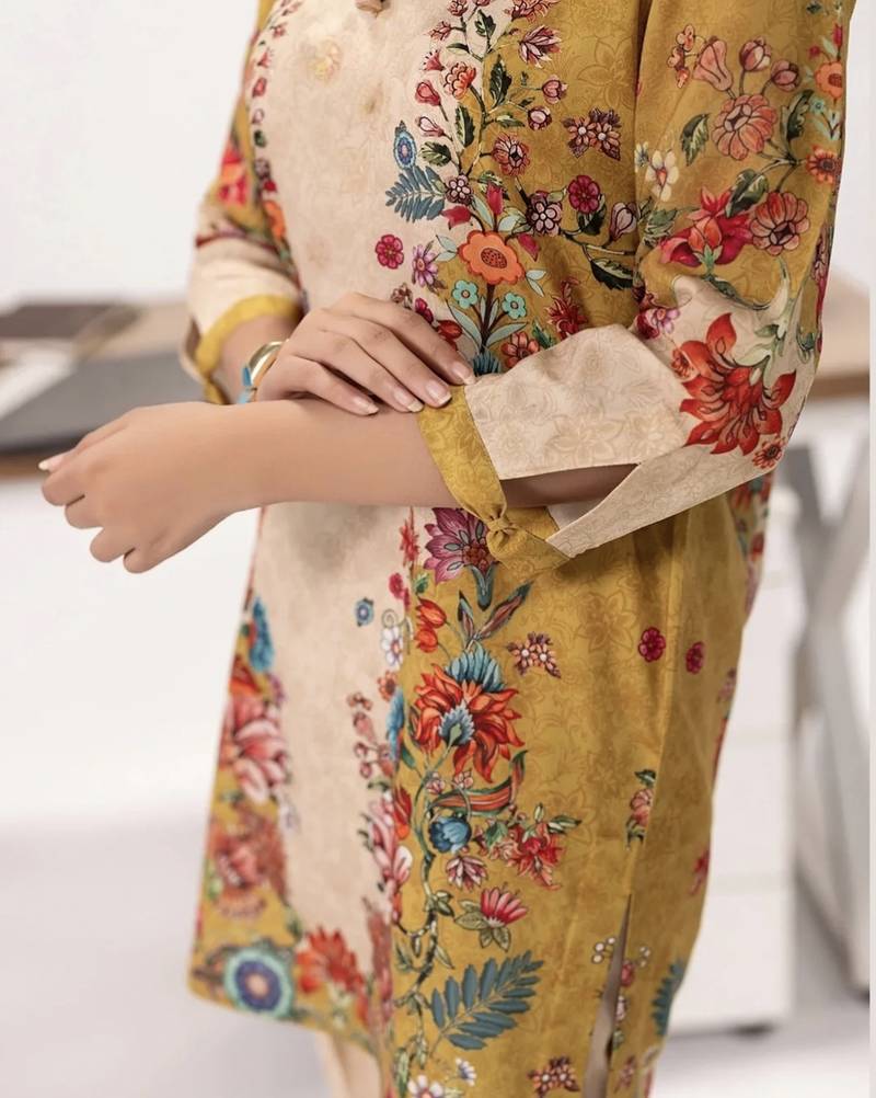 Yellow floral print linen  fancy co-ord set for women