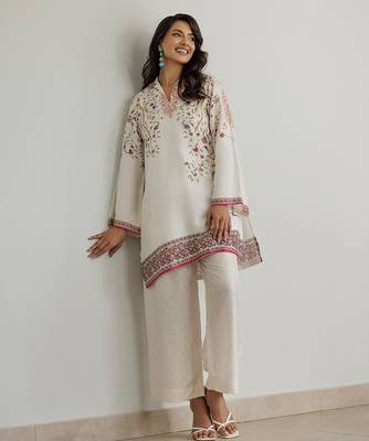 White floral print crepe  fancy co-ord set for women 1
