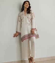 White floral print crepe  fancy co-ord set for women