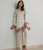 White floral print crepe  fancy co-ord set for women