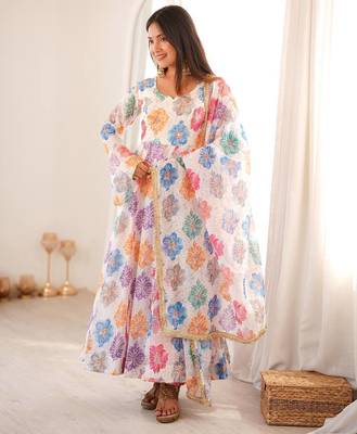 Floral printed & embroidered organza anarkali set 1