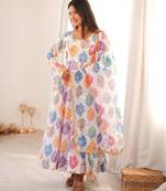 Floral printed & embroidered organza anarkali set