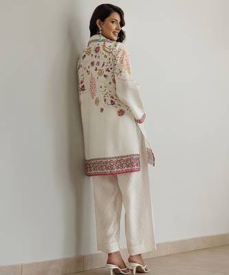 White floral print crepe  fancy co-ord set for women 2
