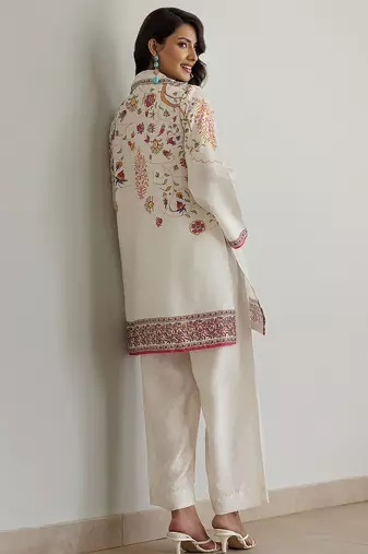 White floral print crepe  fancy co-ord set for women