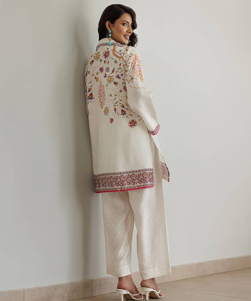 White floral print crepe  fancy co-ord set for women