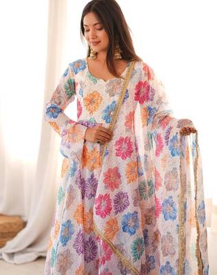 Floral printed & embroidered organza anarkali set 3