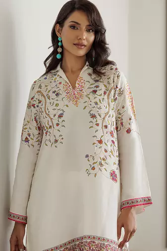 White floral print crepe  fancy co-ord set for women
