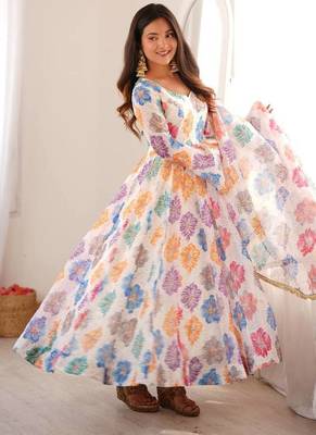 Floral printed & embroidered organza anarkali set 4