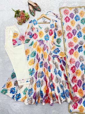 Floral printed & embroidered organza anarkali set 5