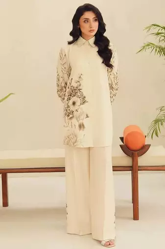 Off white floral print crepe  fancy co-ord set for women