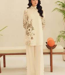 Off white floral print crepe  fancy co-ord set for women