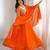 Orange sequins embroidered georgette gown with pant & dupatta