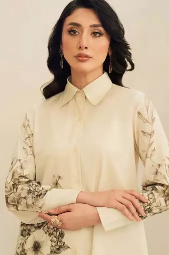Off white floral print crepe  fancy co-ord set for women
