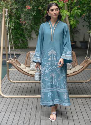 Blue floral print linen  fancy co-ord set for women 1