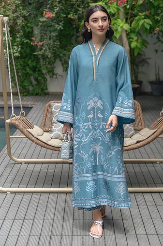 Blue floral print linen  fancy co-ord set for women