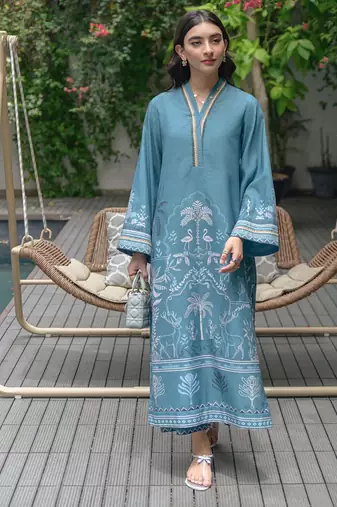 Blue floral print linen  fancy co-ord set for women