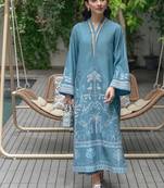 Blue floral print linen  fancy co-ord set for women