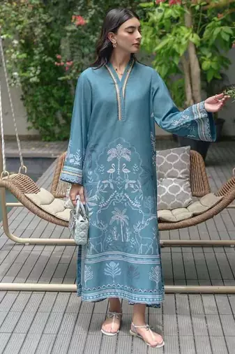 Blue floral print linen  fancy co-ord set for women