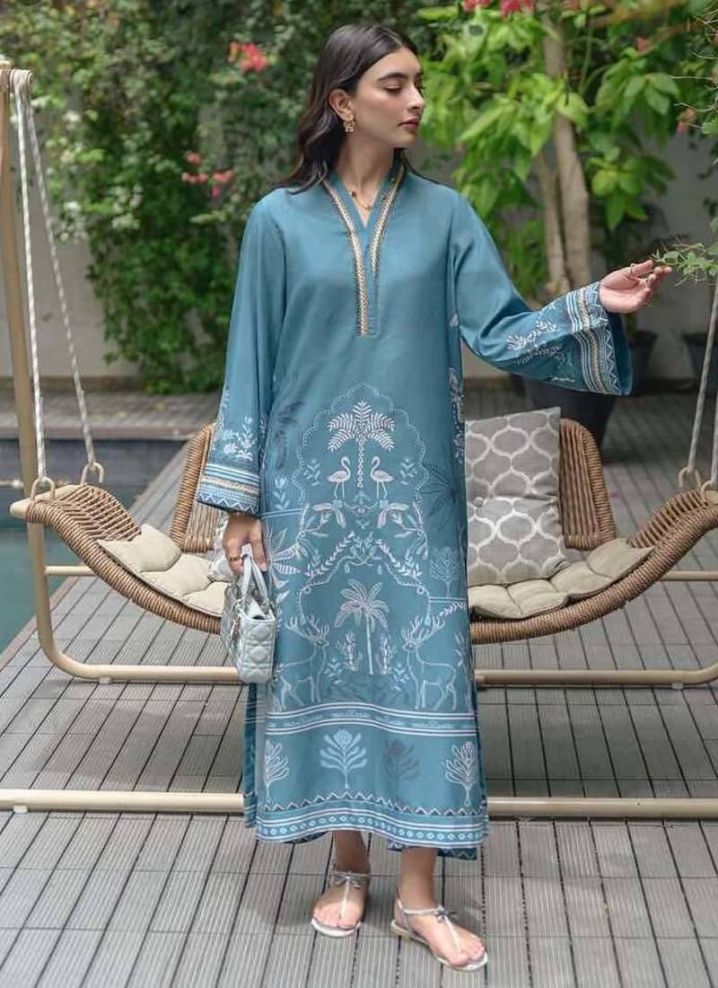 Blue floral print linen  fancy co-ord set for women