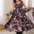 Black floral print muslin gown with pant & organza dupatta
