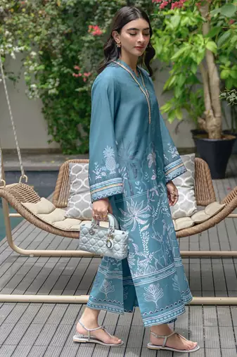Blue floral print linen  fancy co-ord set for women