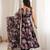 Black floral print muslin gown with pant & organza dupatta