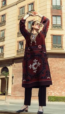 Maroon floral print crepe  fancy co-ord set for women 1