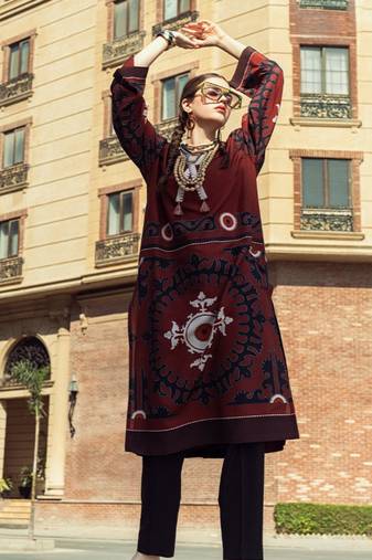 Maroon floral print crepe  fancy co-ord set for women