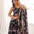 Black floral print muslin gown with pant & organza dupatta