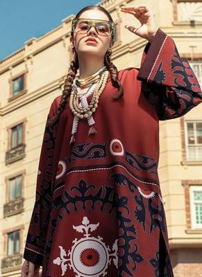 Maroon floral print crepe  fancy co-ord set for women 2