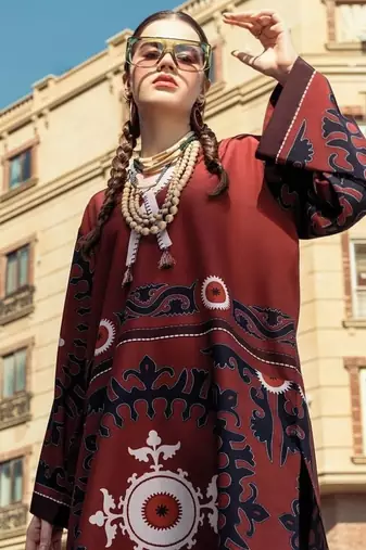Maroon floral print crepe  fancy co-ord set for women