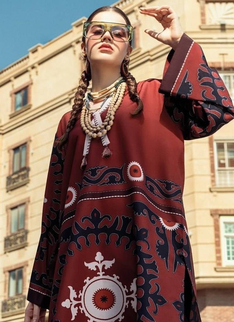 Maroon floral print crepe  fancy co-ord set for women