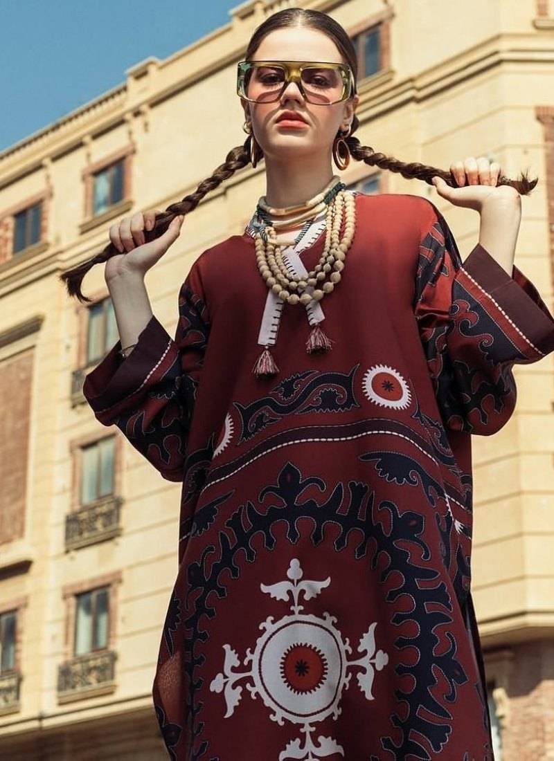 Maroon floral print crepe  fancy co-ord set for women